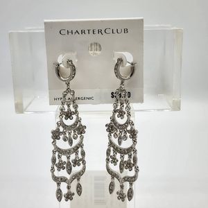 Charter Club Sparkly Chandelier Earrings Silvertone & Rhinestone